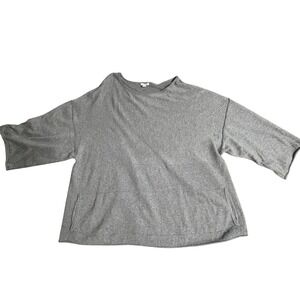 Pure Jill Gray Cotton Cashmere Knit Top Tunic 3/4 Sleeve Pockets Womens